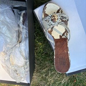 Pelle Moda Snakeskin Slide Sandals